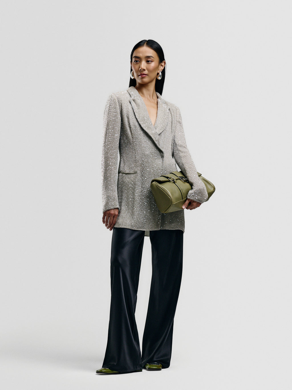 Silver Silk Beaded Blazer