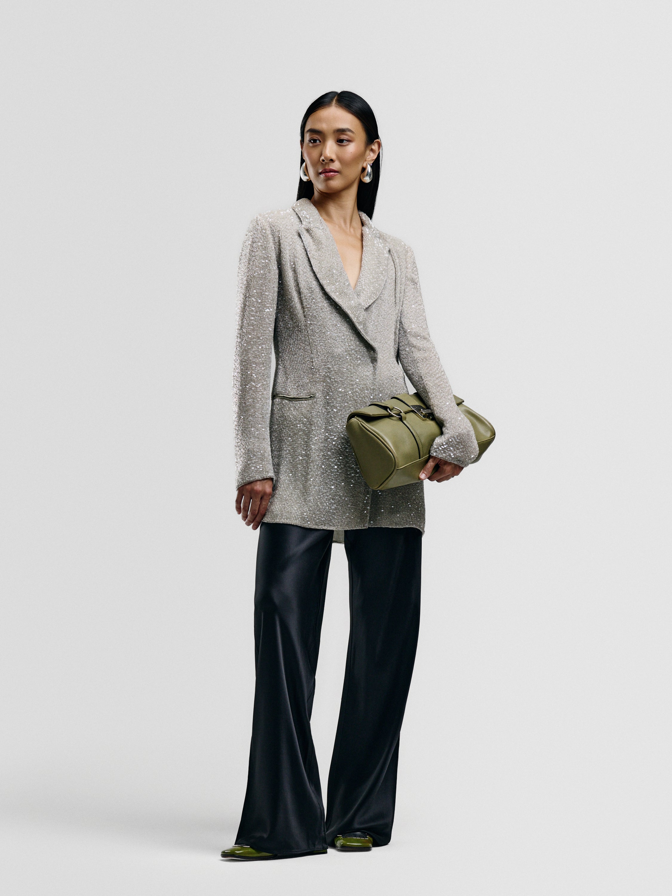 Silver Silk Beaded Blazer