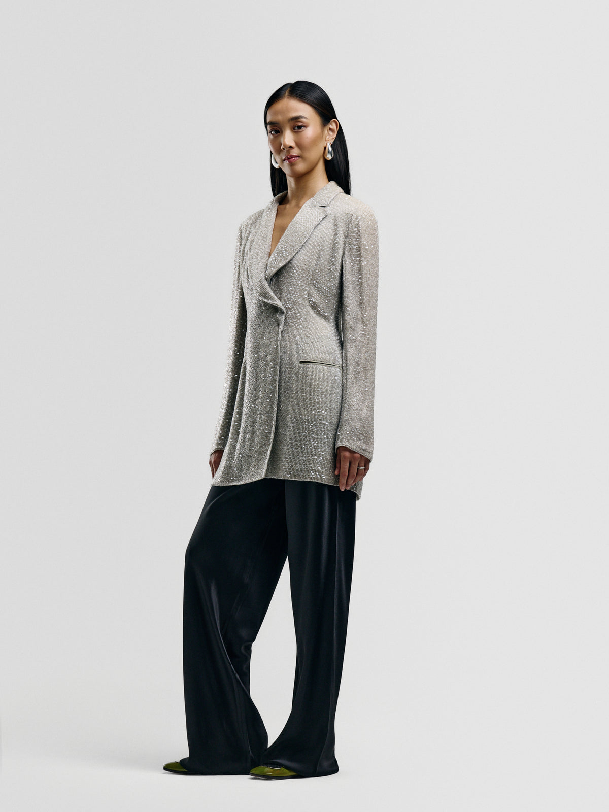 Silver Silk Beaded Blazer