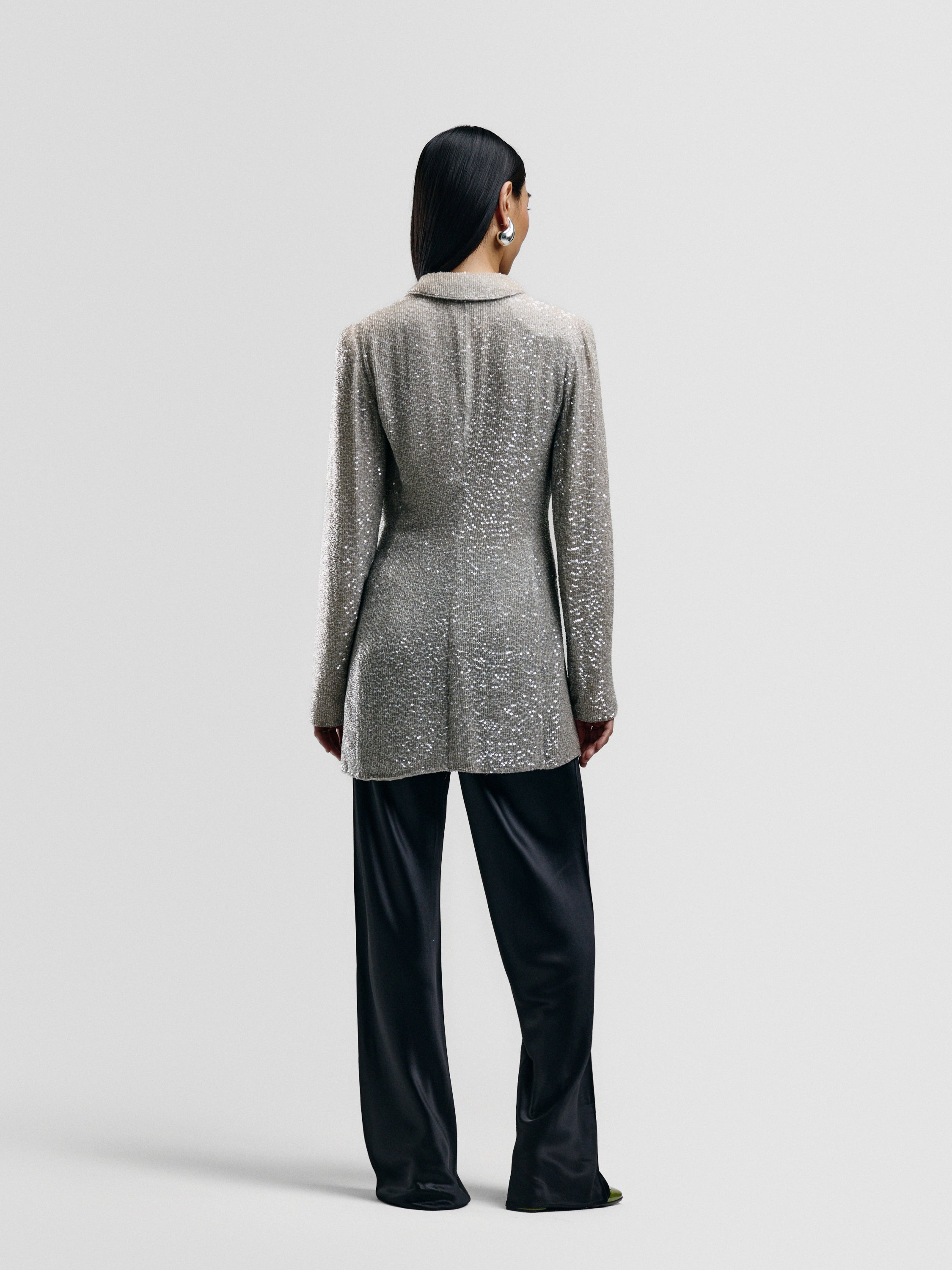 Silver Silk Beaded Blazer