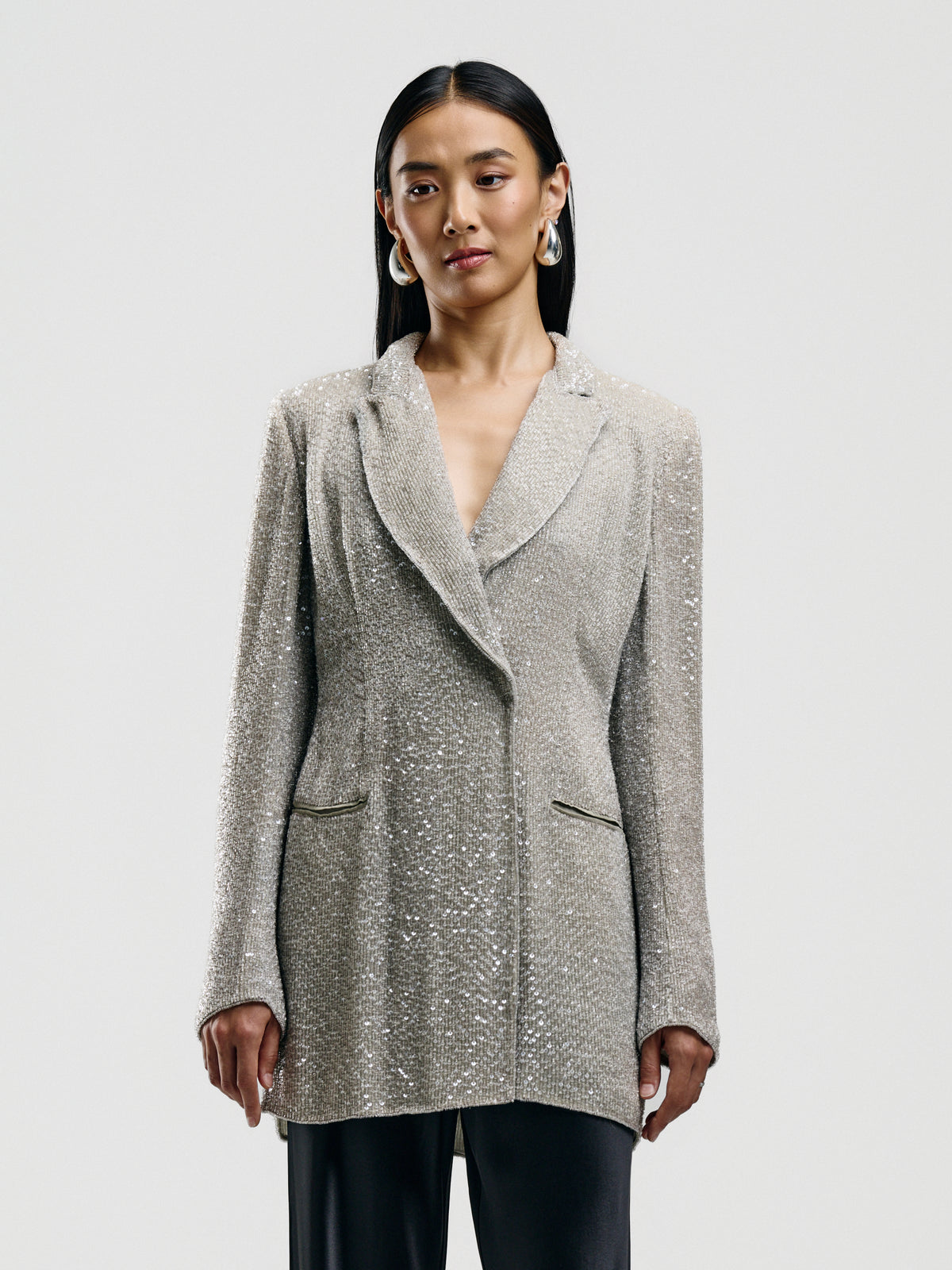 Silver Silk Beaded Blazer