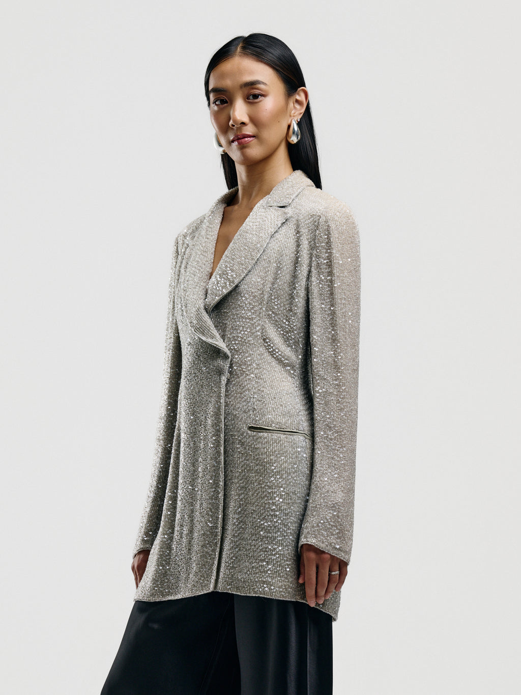 Silver Silk Beaded Blazer