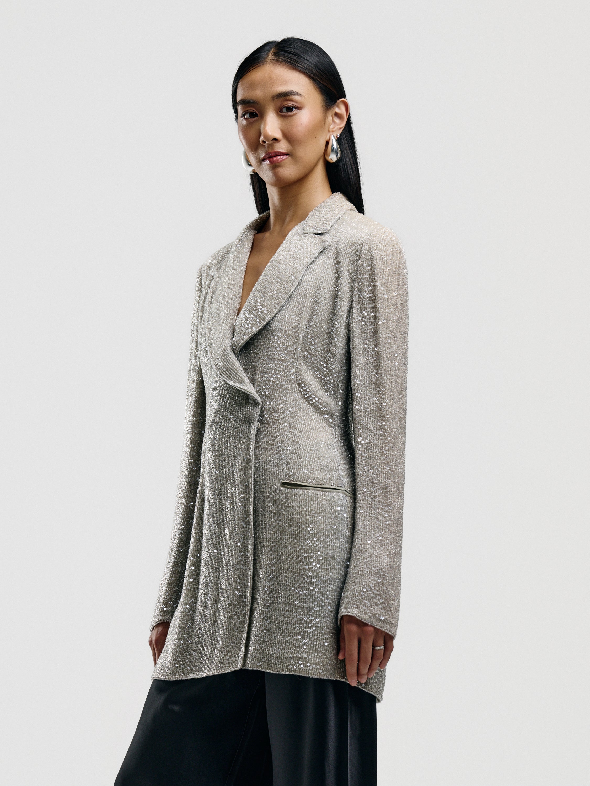 Silver Silk Beaded Blazer