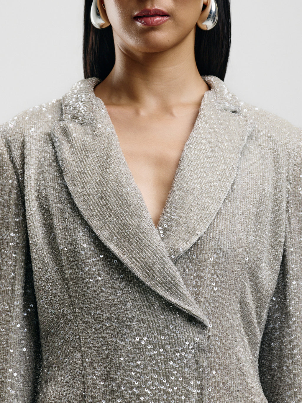 Silver Silk Beaded Blazer