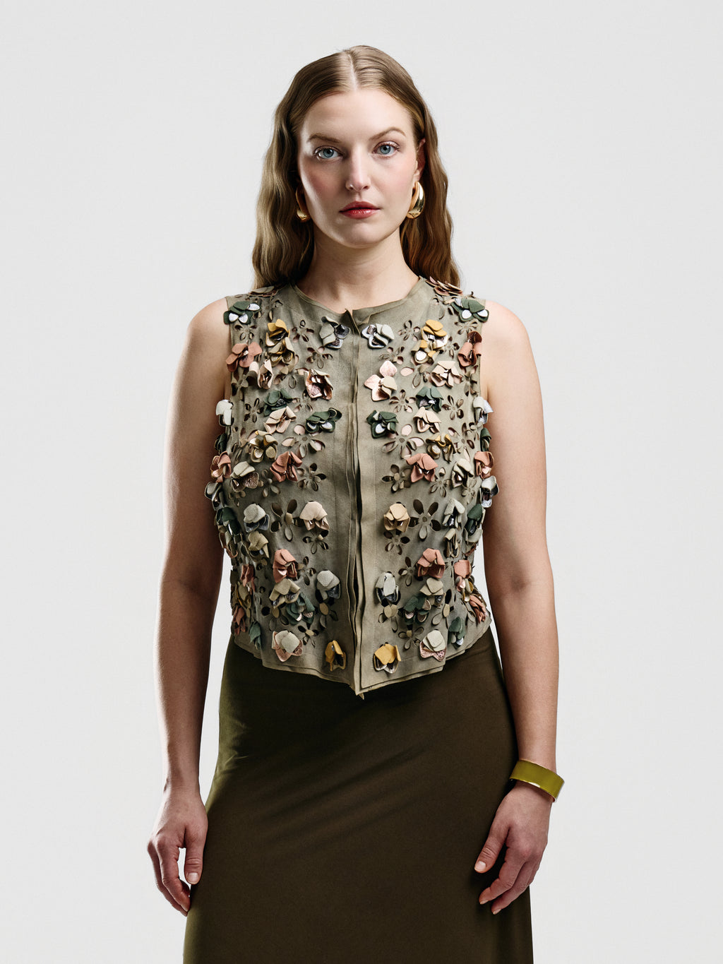 Roberto Cavalli Suede Floral Vest