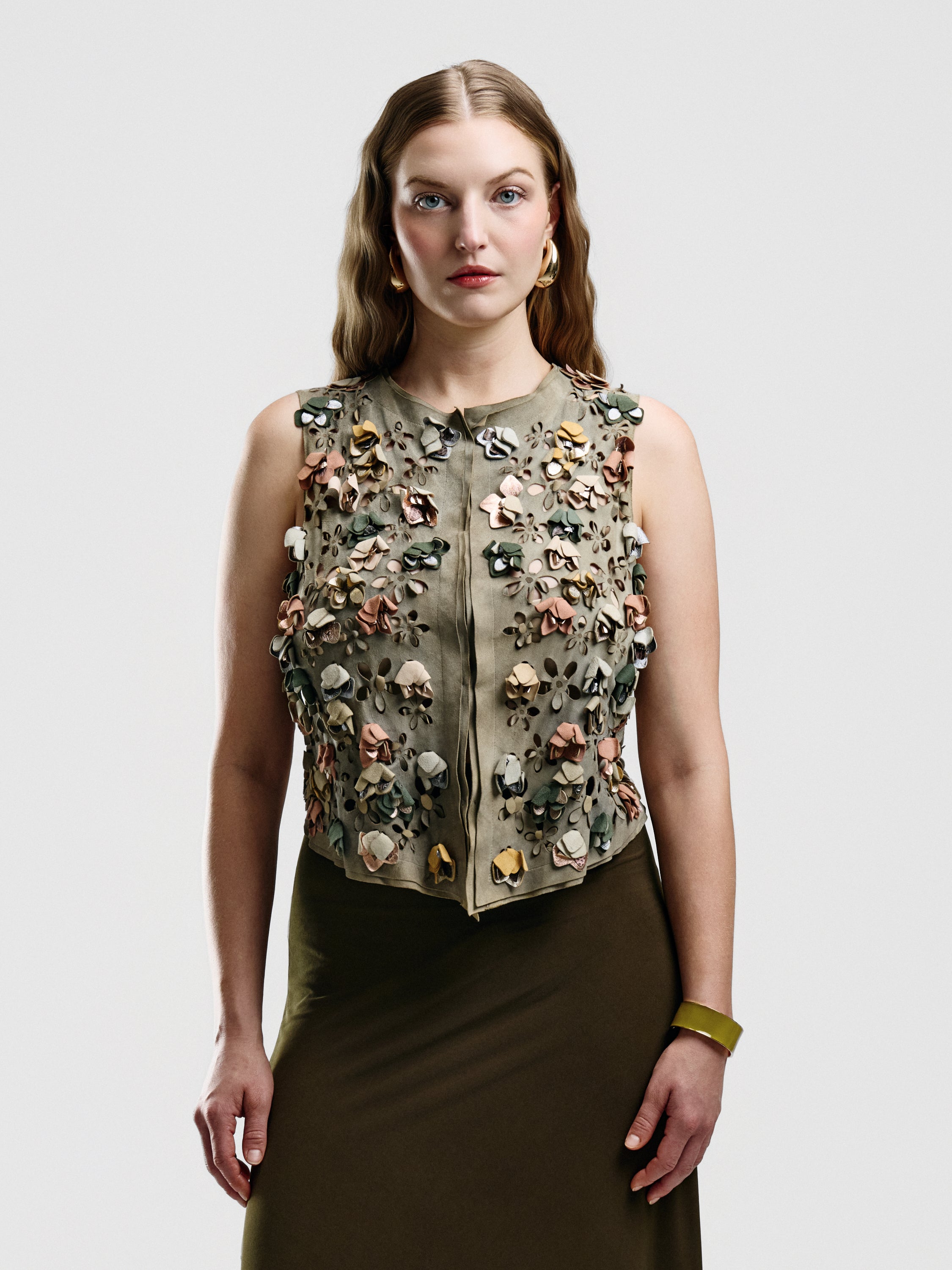 Roberto Cavalli Suede Floral Vest