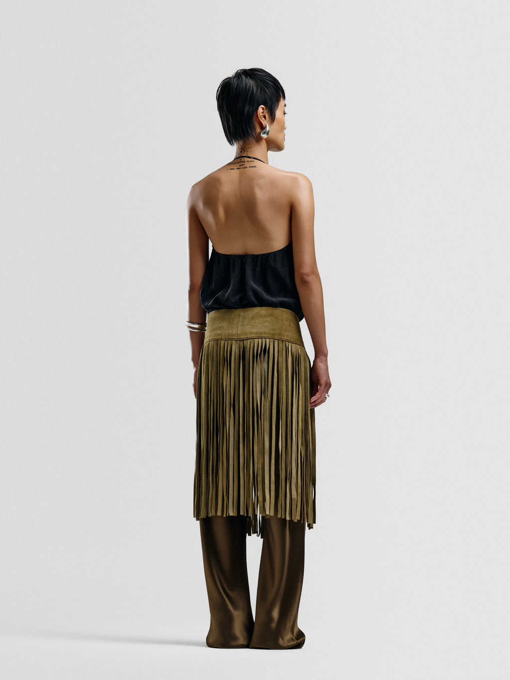 DKNY Suede Fringe Belted Skirt