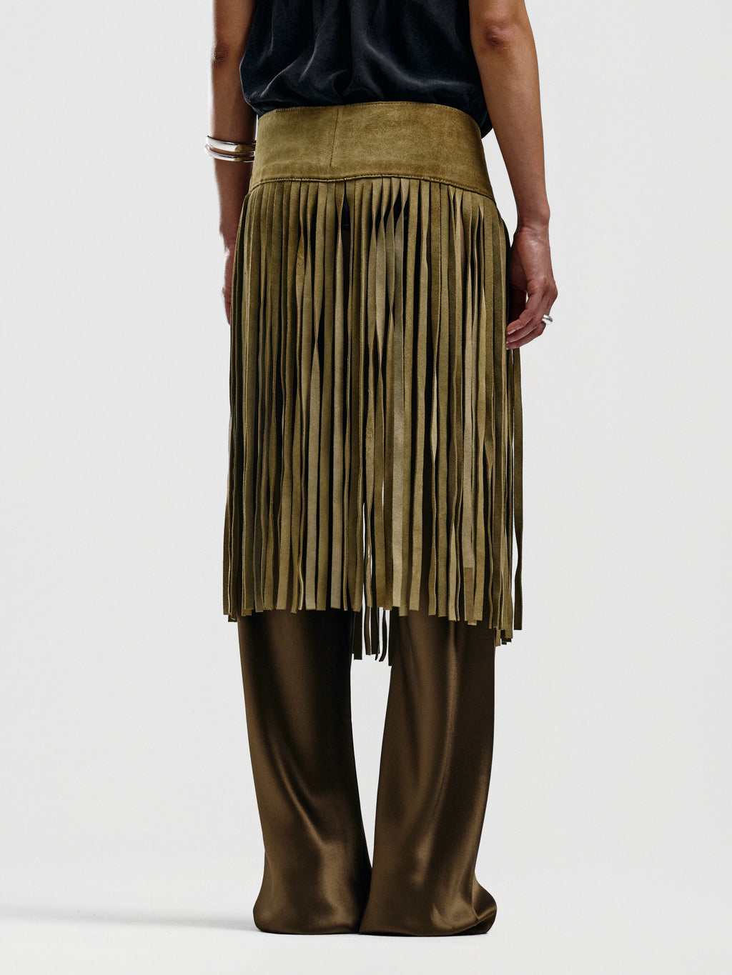 DKNY Suede Fringe Belted Skirt