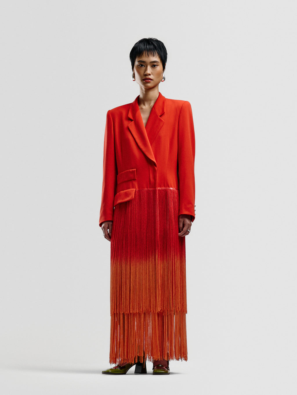 Escada Cherry-Red Fringed Coat