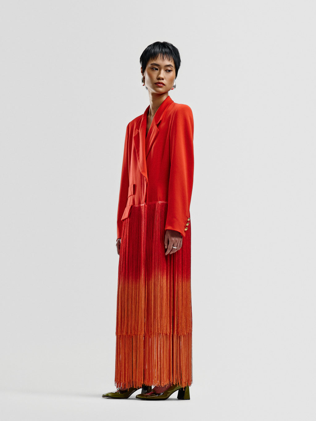 Escada Cherry-Red Fringed Coat