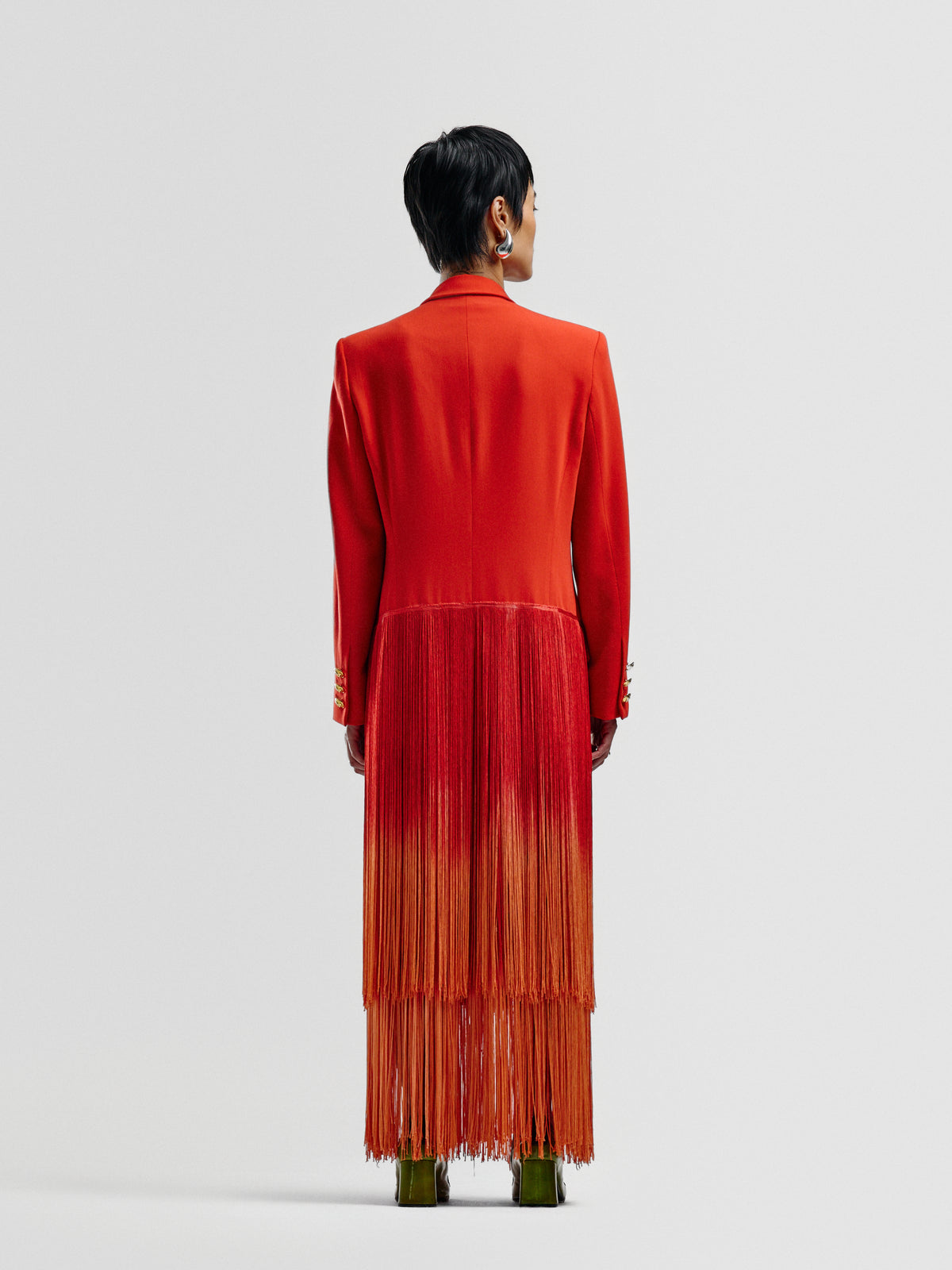 Escada Cherry-Red Fringed Coat