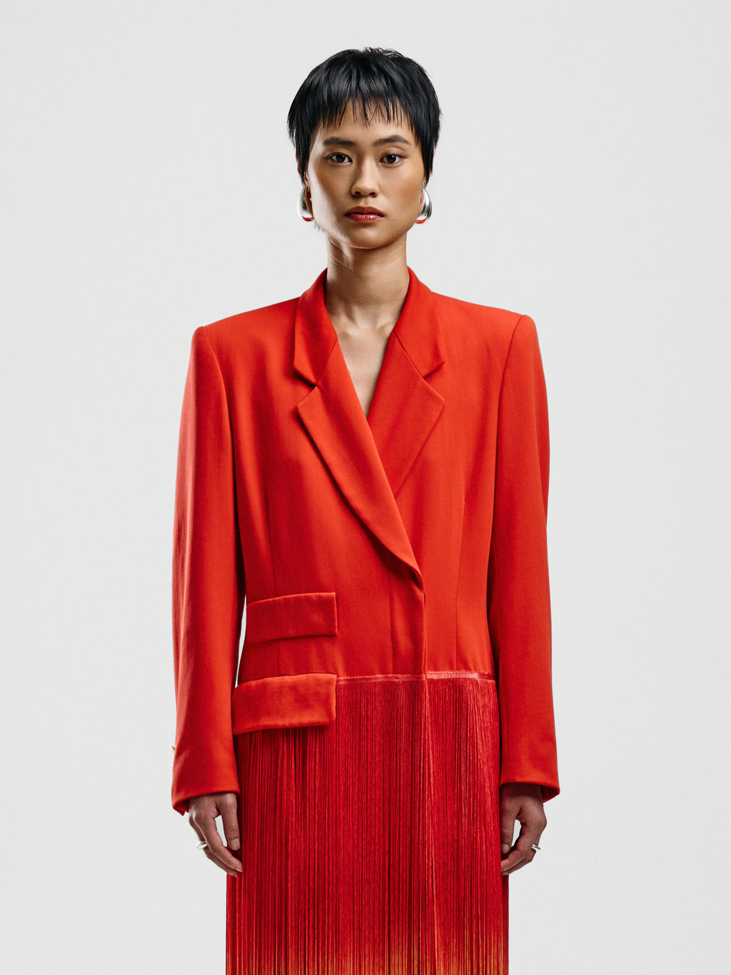 Escada Cherry-Red Fringed Coat