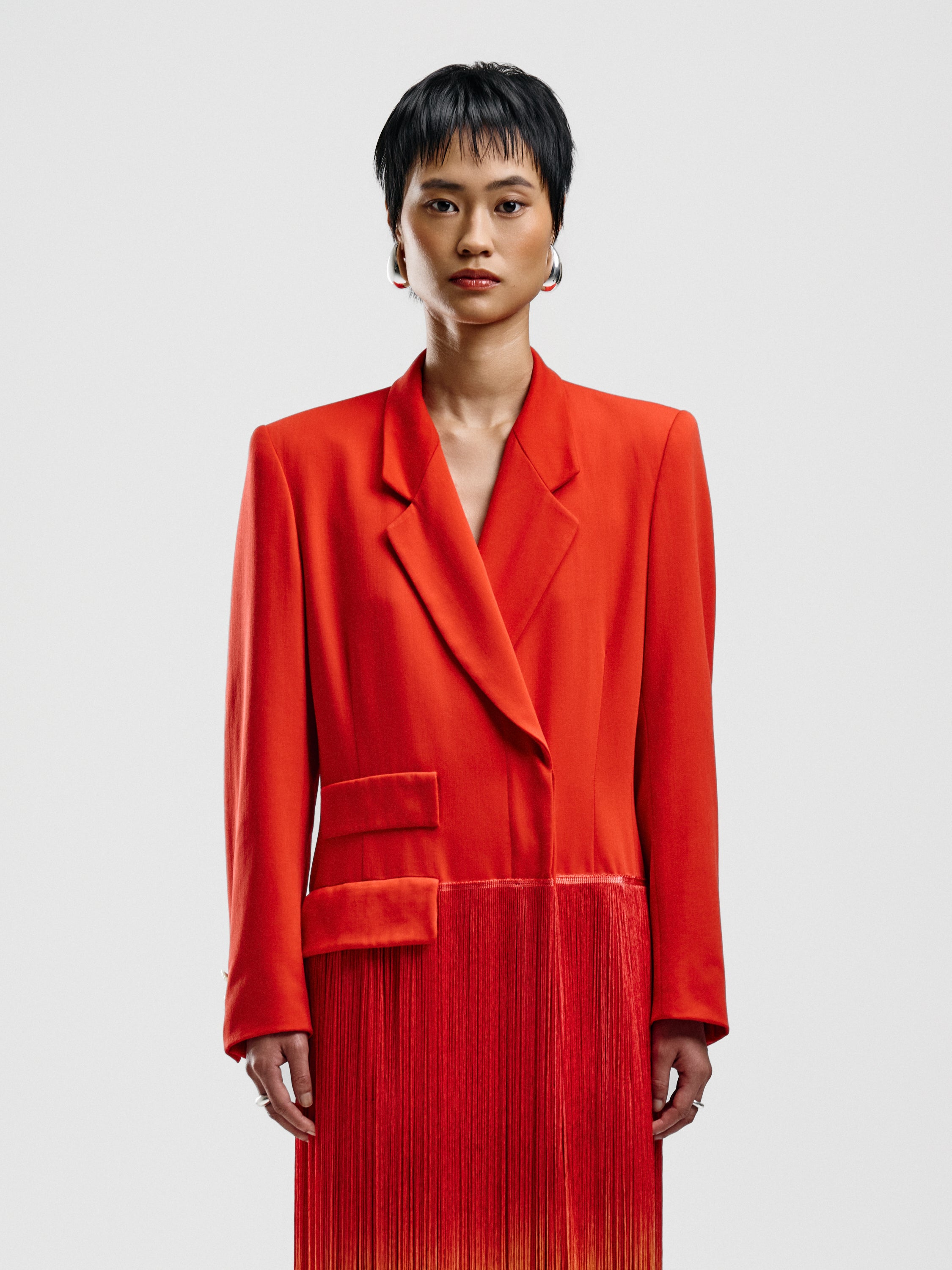 Escada Cherry-Red Fringed Coat