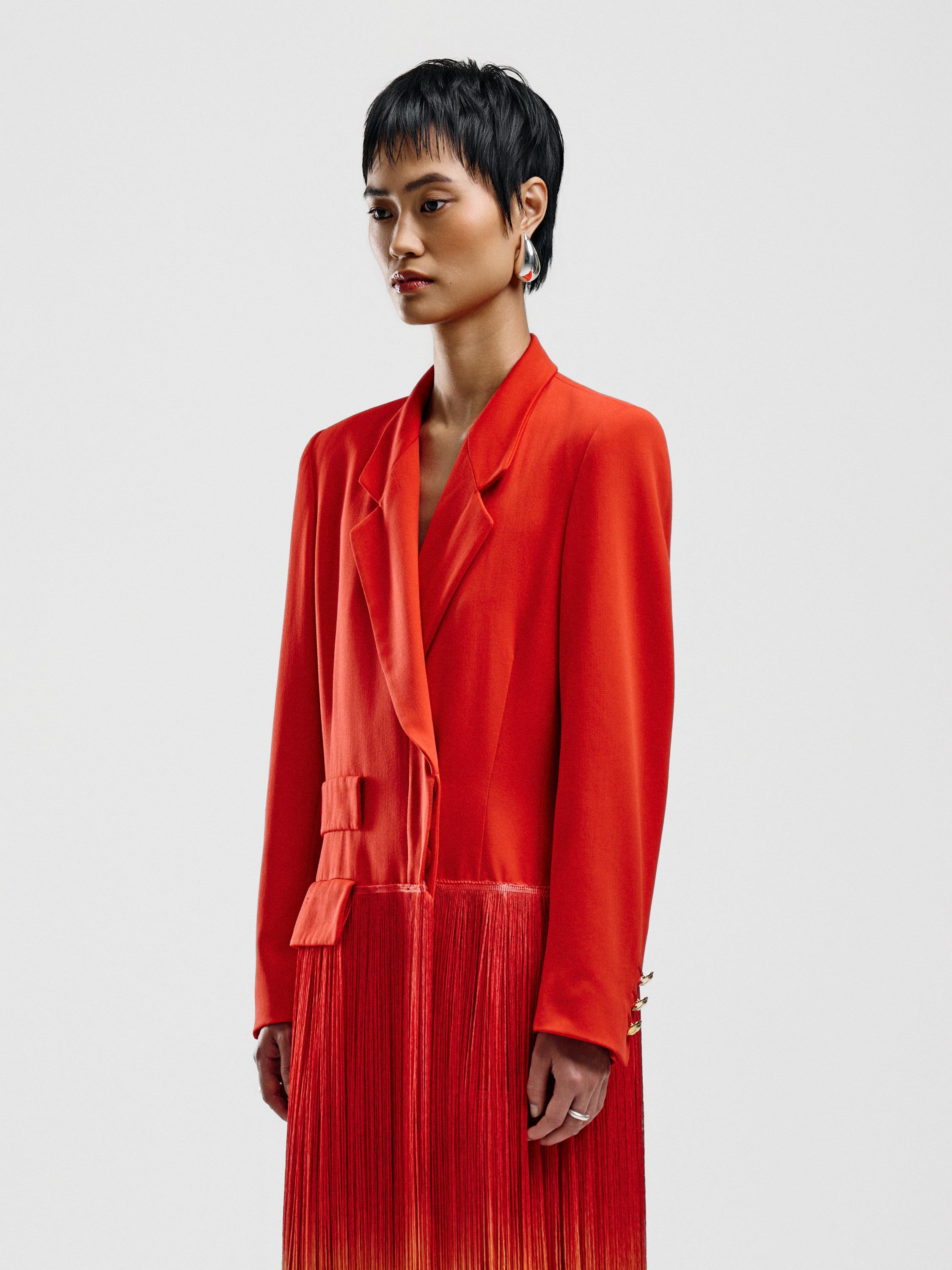 Escada Cherry-Red Fringed Coat