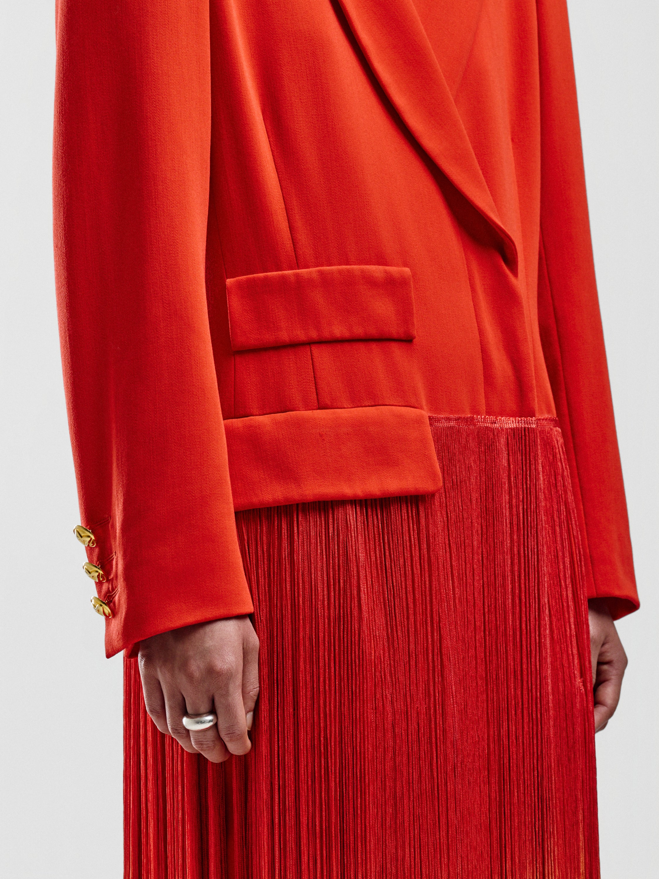 Escada Cherry-Red Fringed Coat
