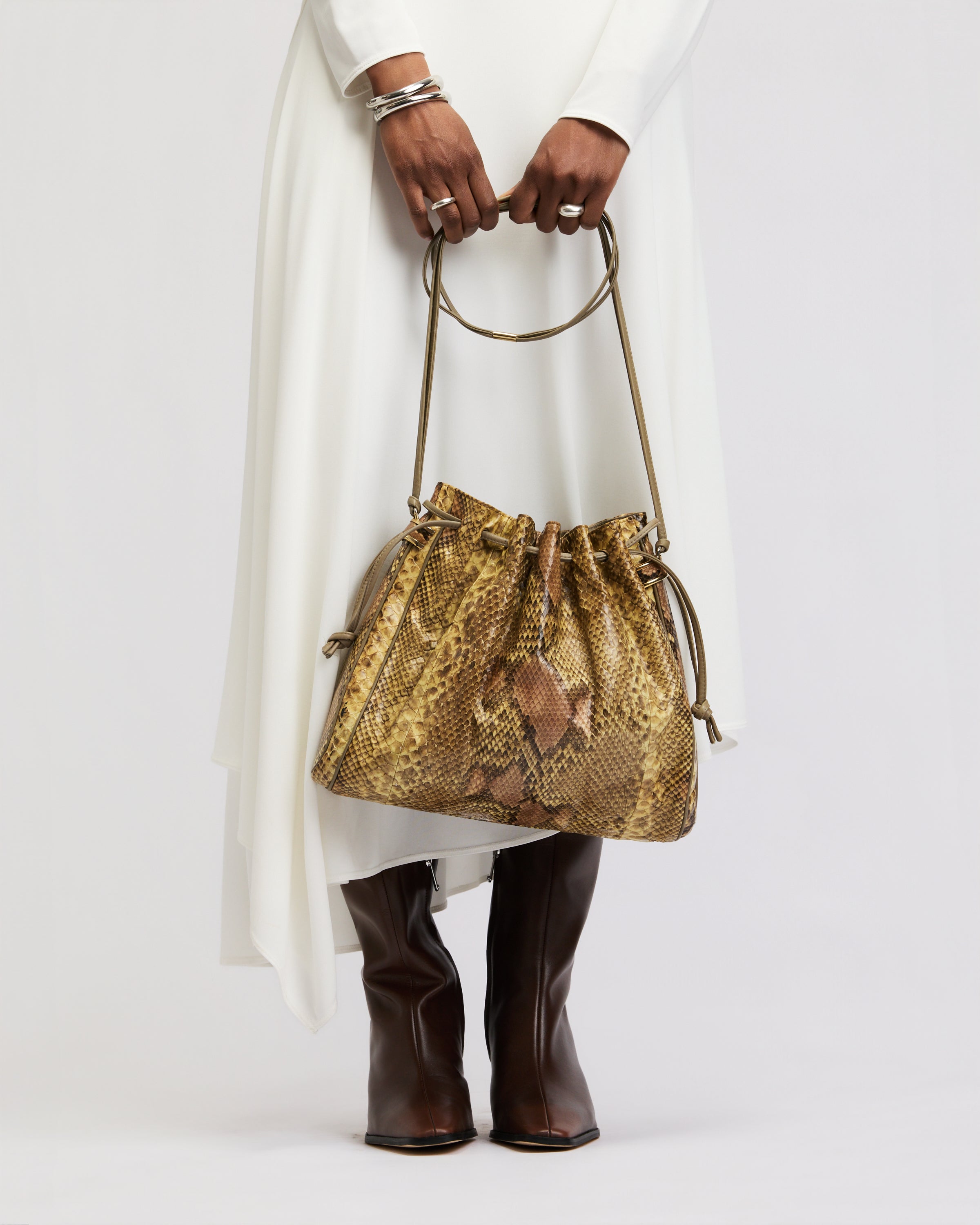 Python Leather Drawstring Bag