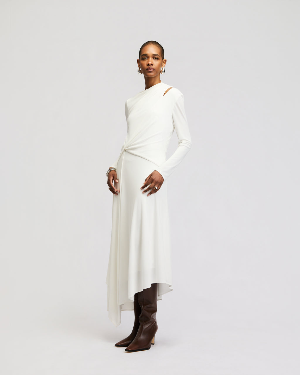 Halston Asymmetric Knit Dress