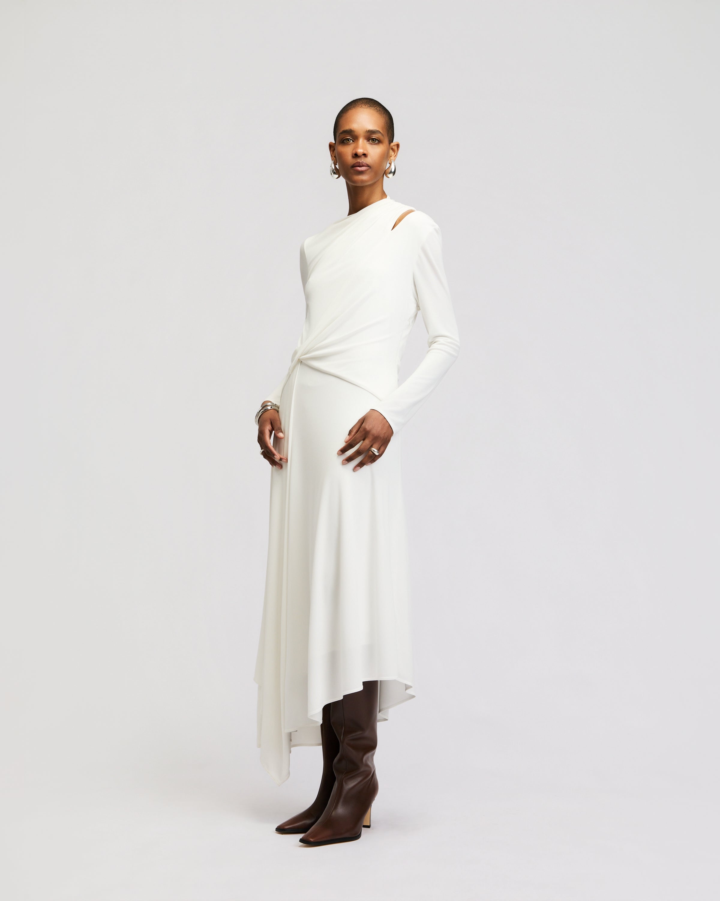 Halston Asymmetric Knit Dress