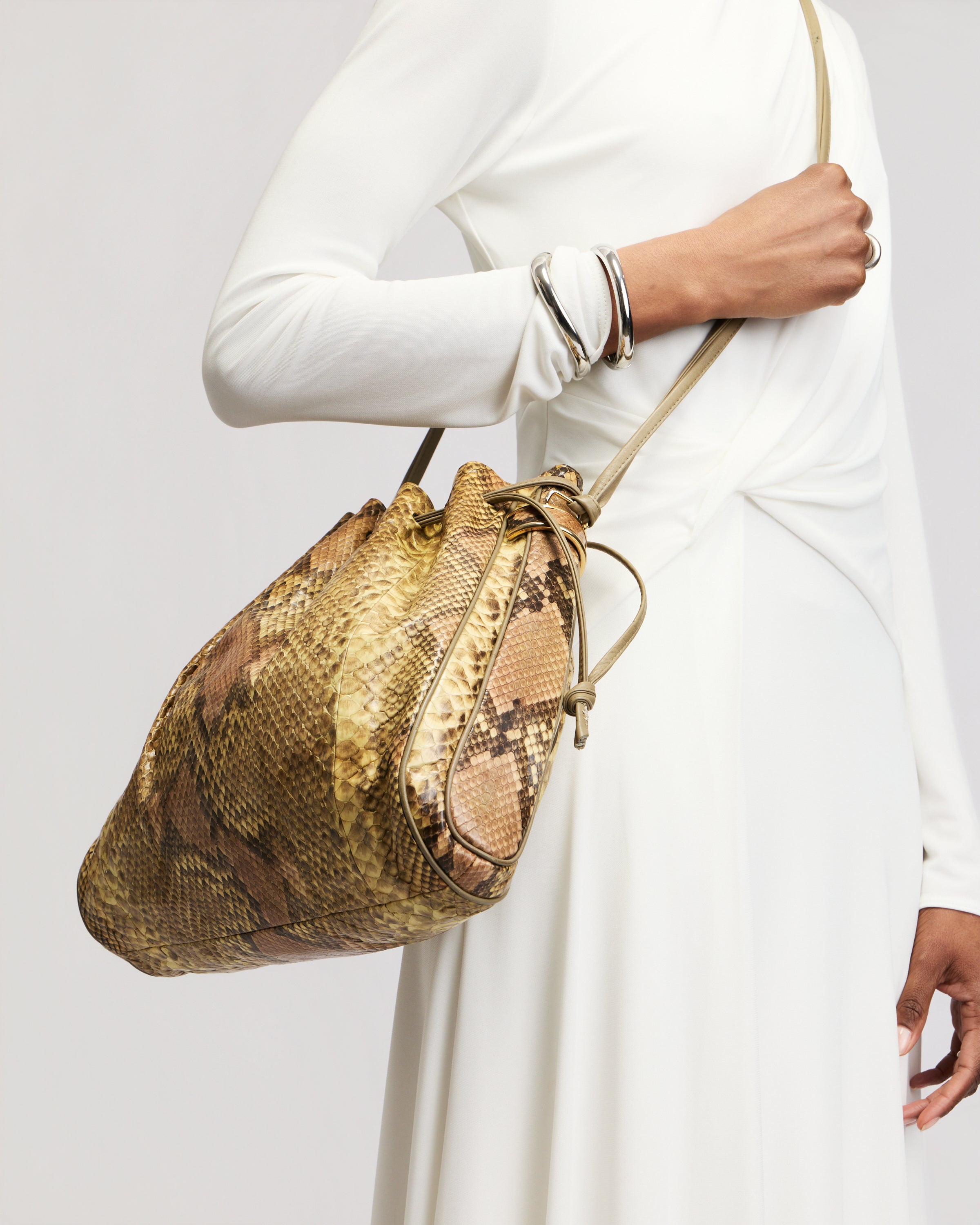 Python Leather Drawstring Bag