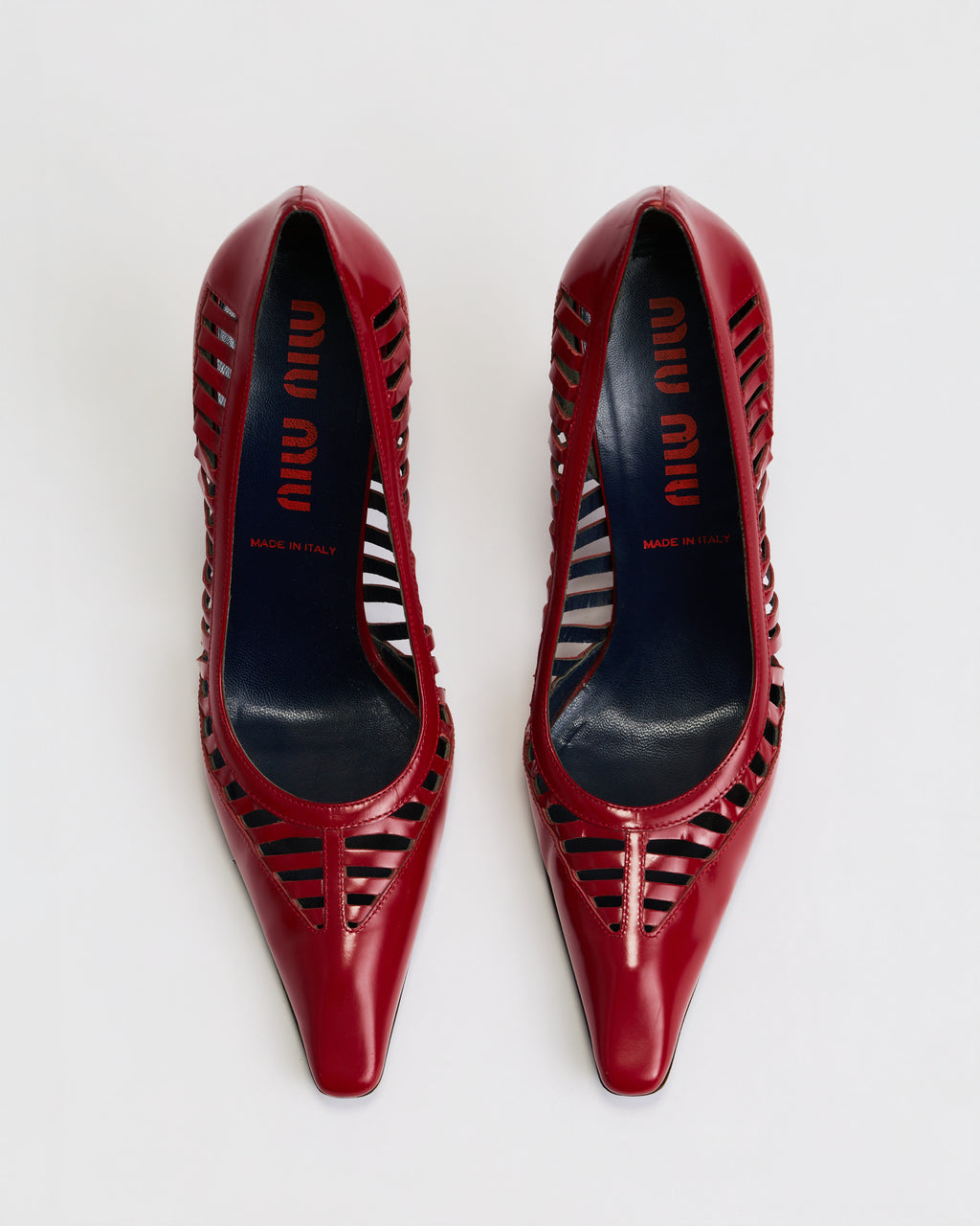 Miu Miu Red Patent Cage Heels