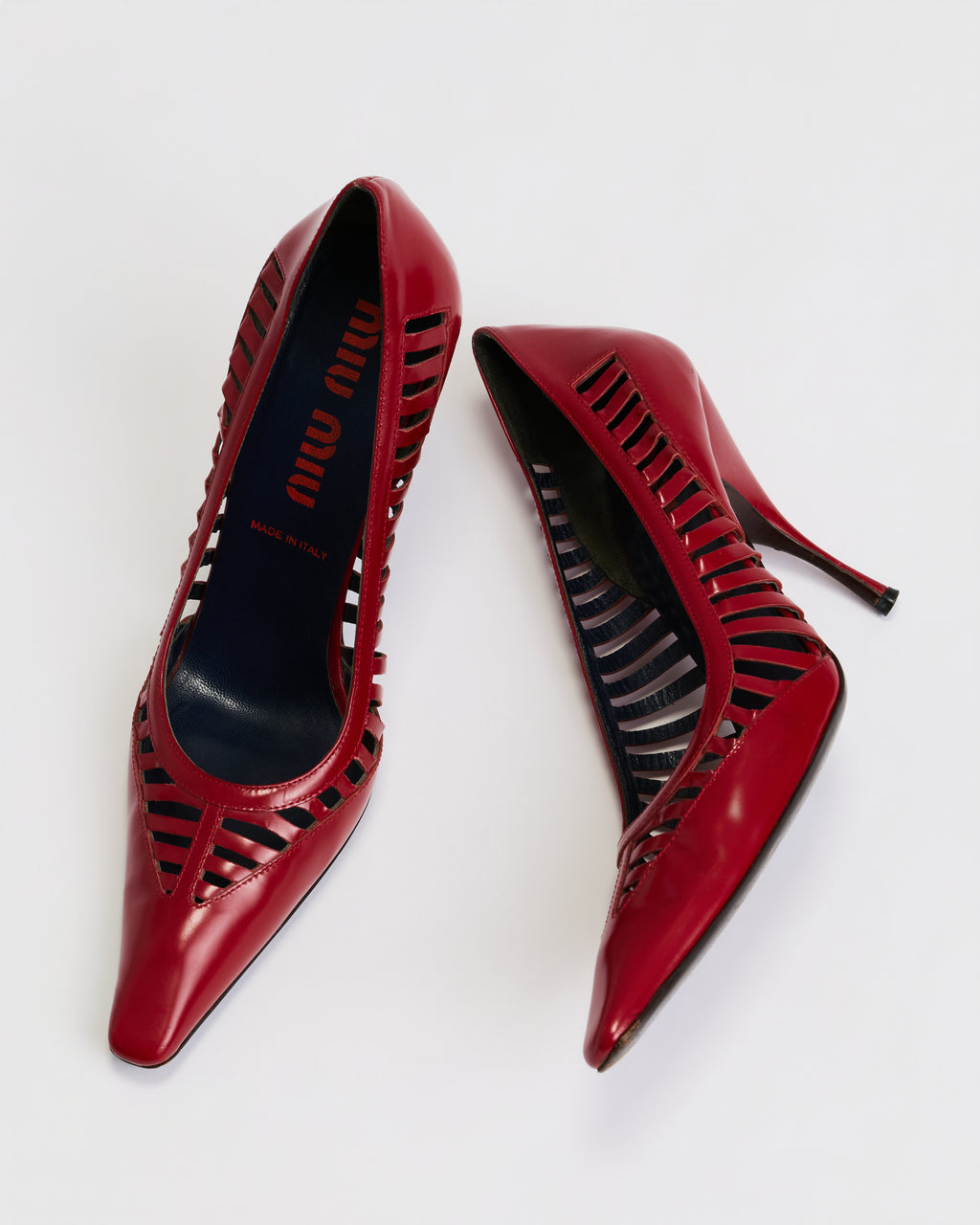 Miu Miu Red Patent Cage Heels