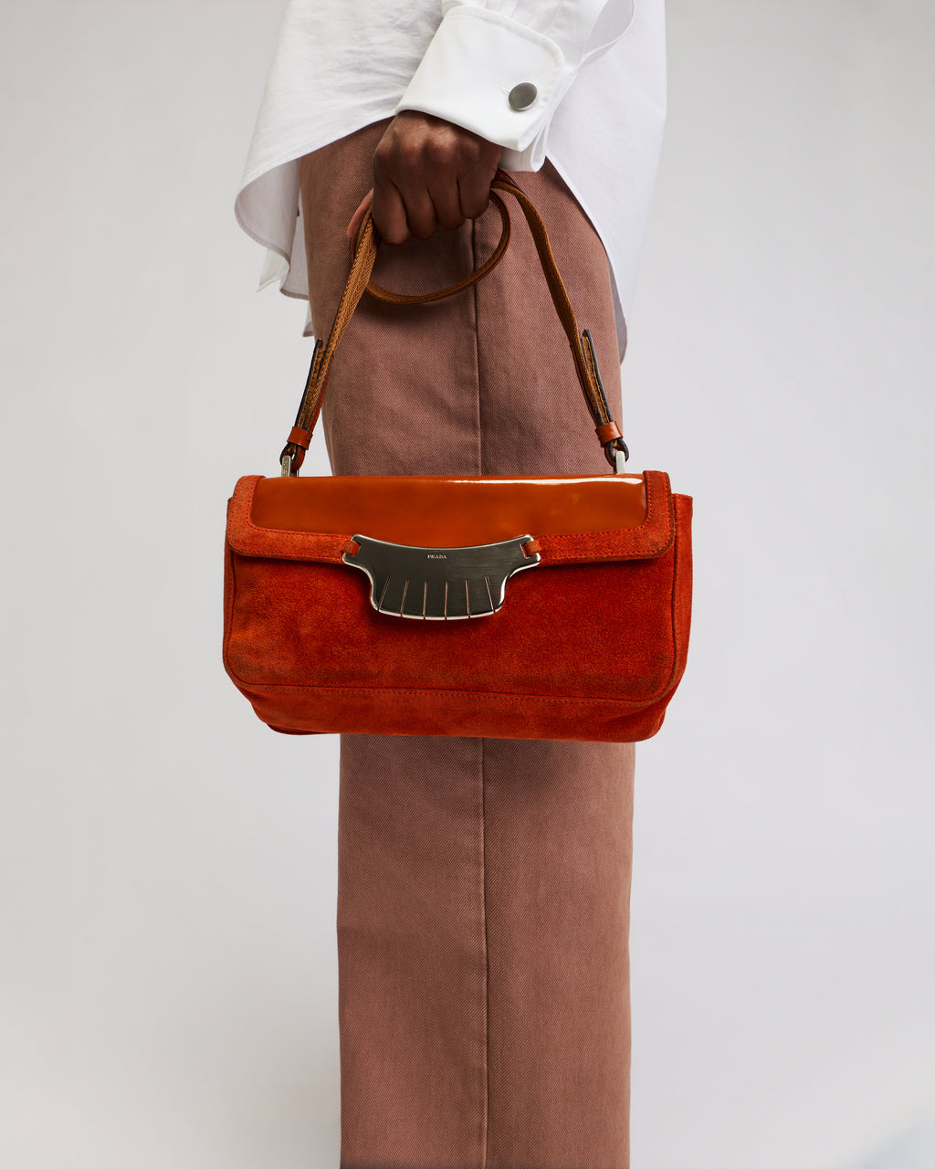 Prada Brunt Orange Suede Purse