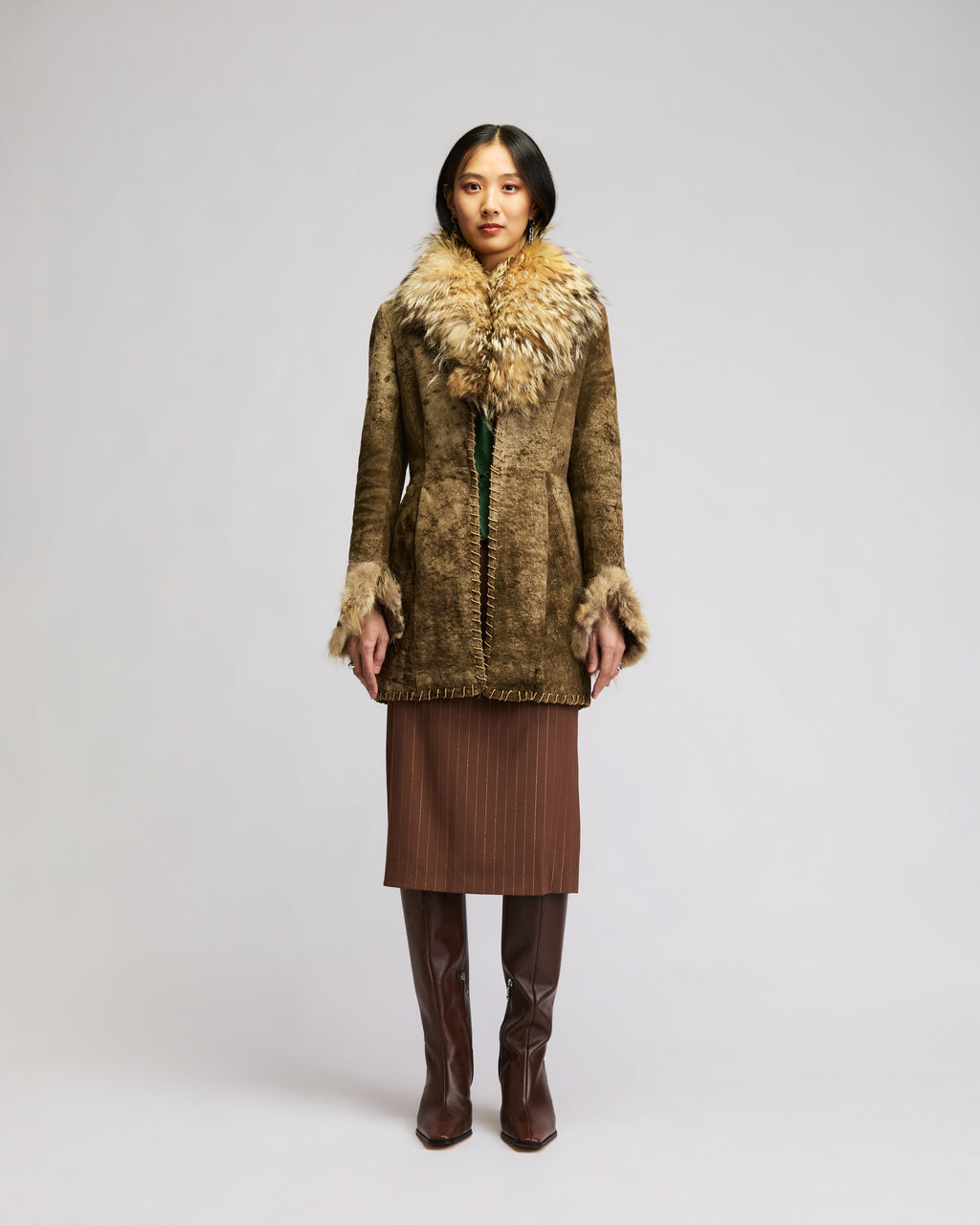 Crushed Suede Fox Fur Jacket