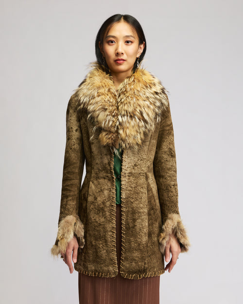 Crushed Suede Fox Fur Jacket