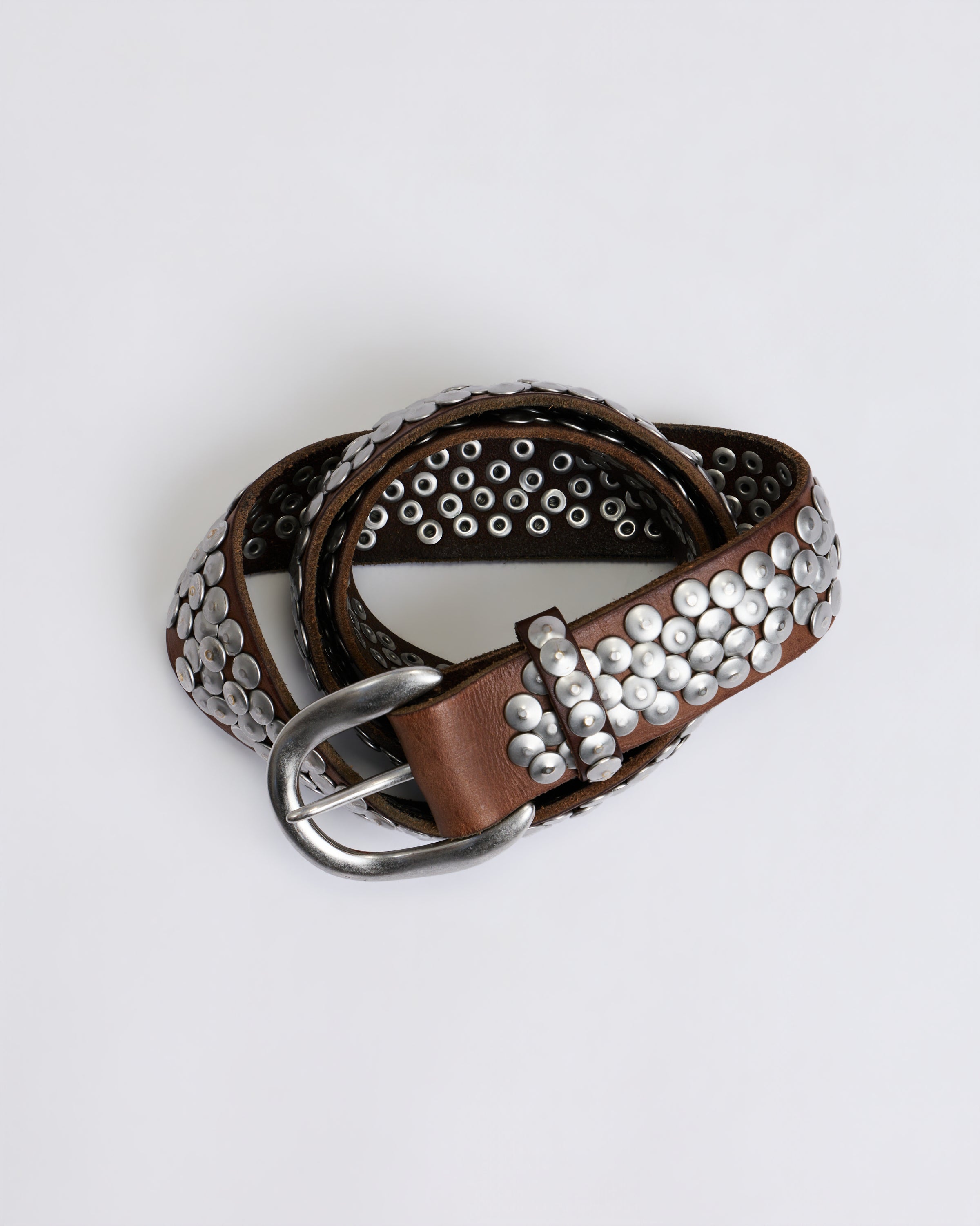 Brown Leather Hand-Studded Belt