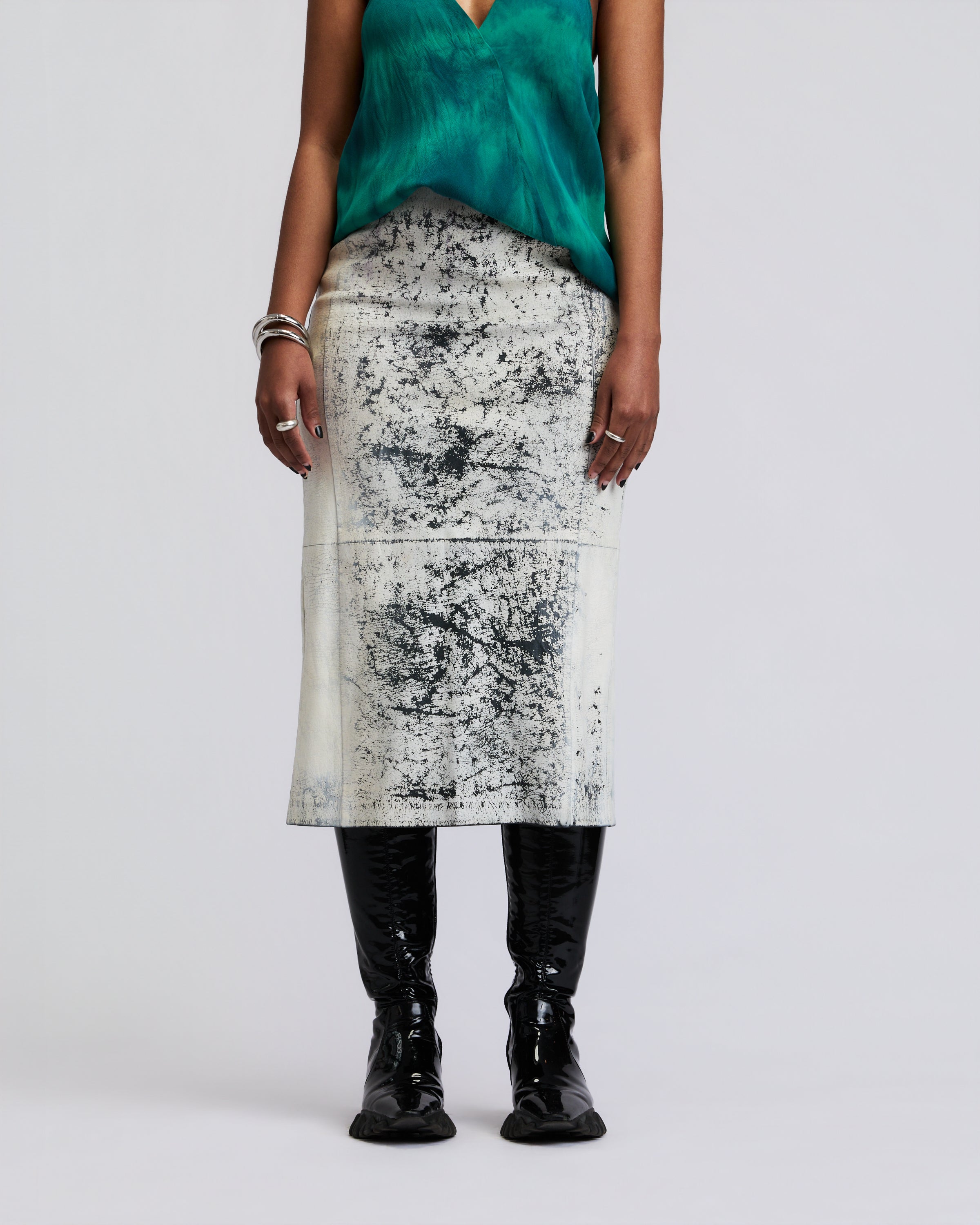 Diesel Distressed Leather Pencil Skirt
