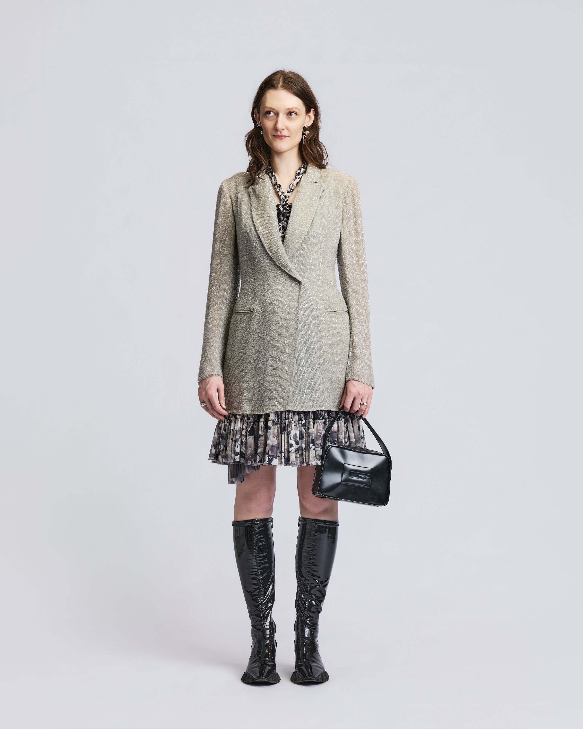 Silver Silk Beaded Blazer