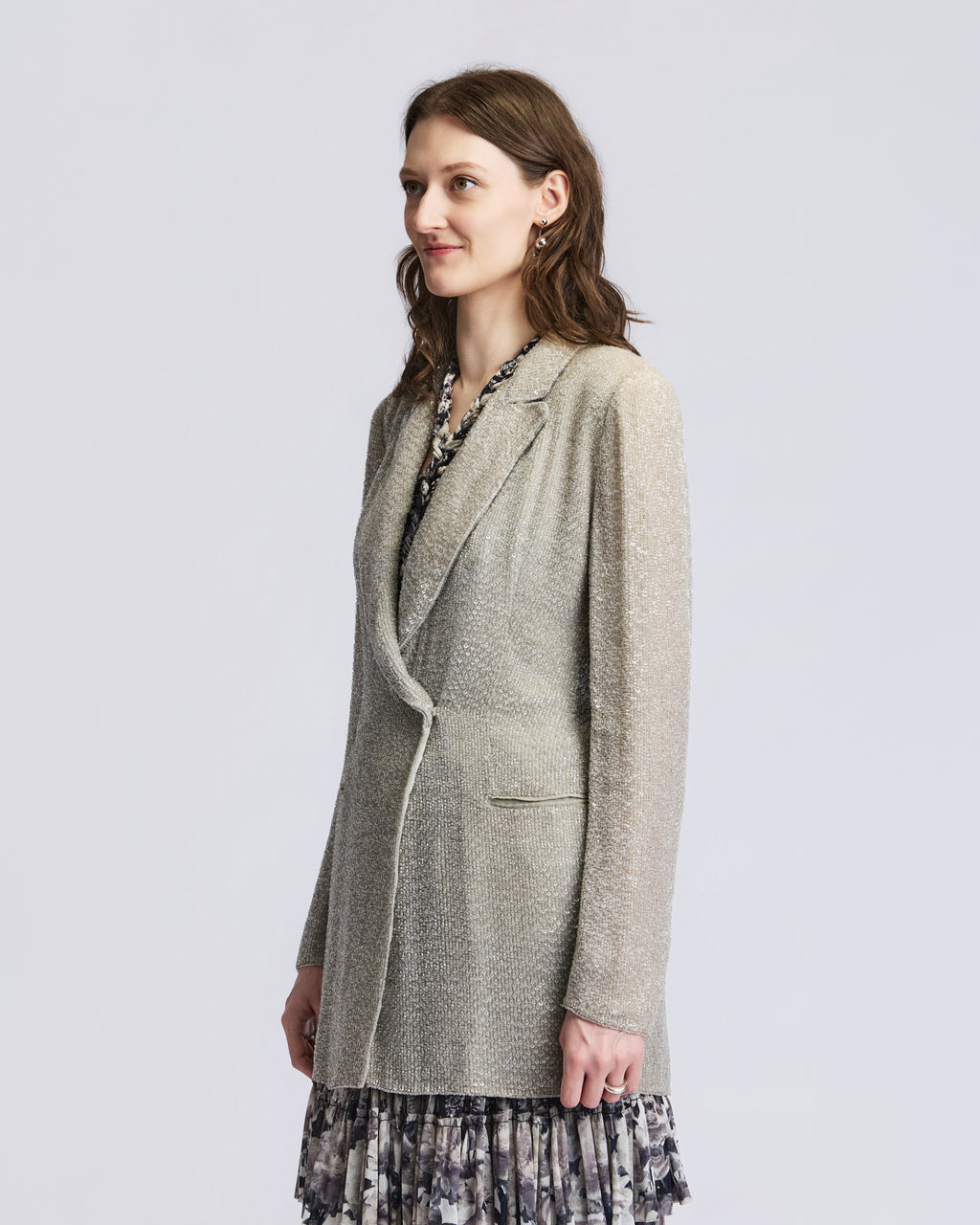 Silver Silk Beaded Blazer