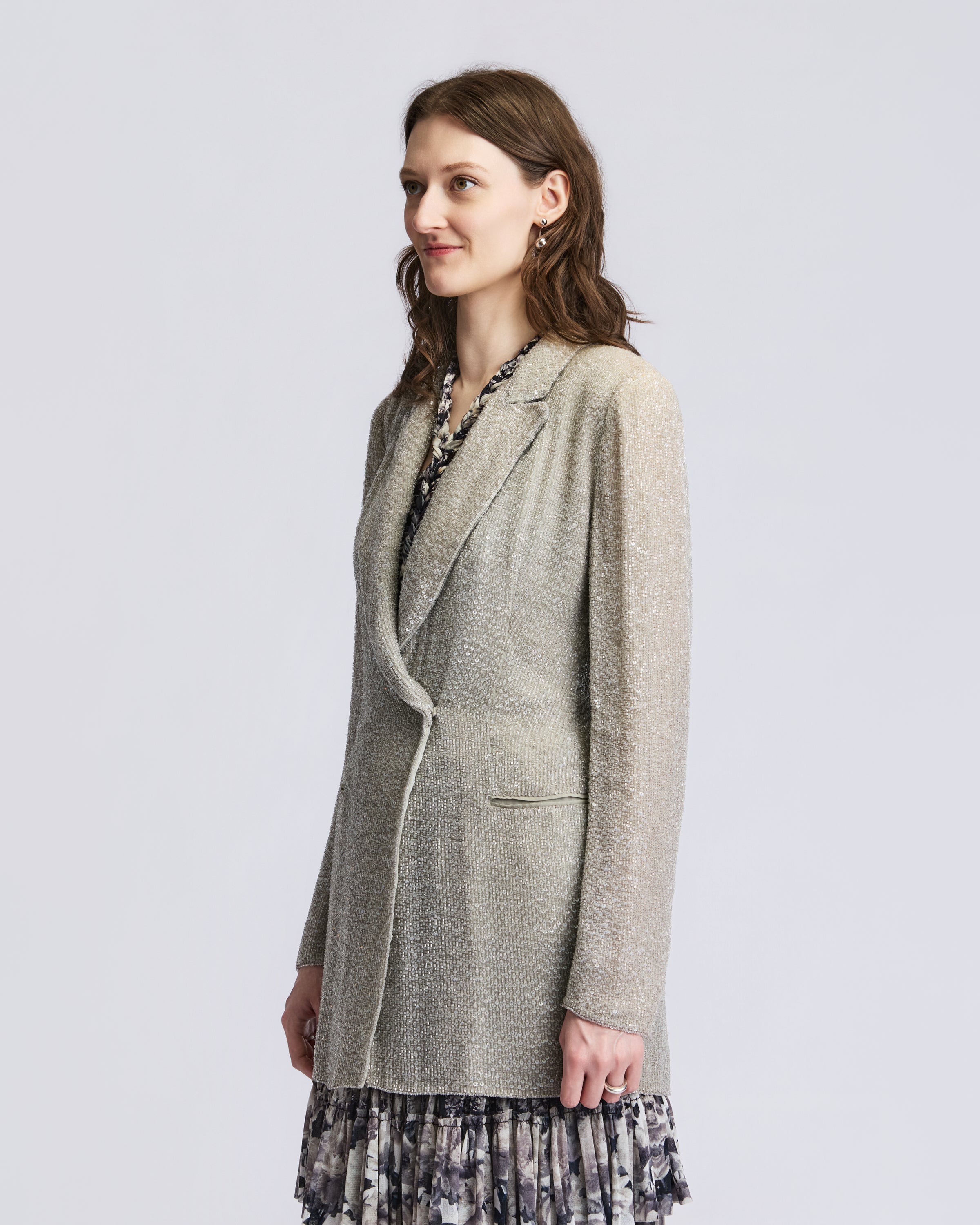 Silver Silk Beaded Blazer